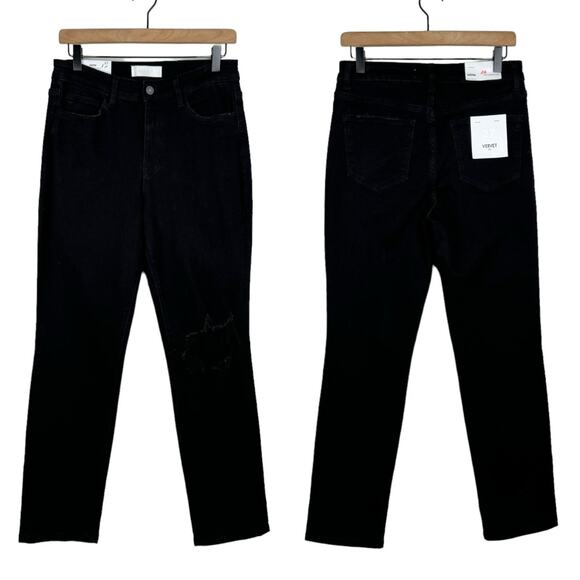 Vervet NWT Skeeter Stretch Boyfriend Black Distressed High Rise Straight Jeans - Picture 1 of 8